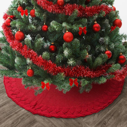 Mr. Pen- Christmas Tree Skirt, 36", Red Knitted Christmas Skirt Tree, Xmas Tree Skirt