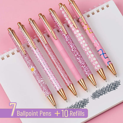 Mr. Pen- Fancy Pens for Women, Pink Paradise, 7 Black Ink Ballpoint Pens with 10 Refills, 1.0mm