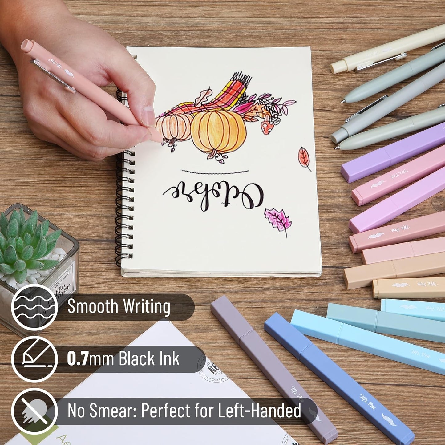 Mr. Pen- Aesthetic Highlighters and Gel Pens, 17 Pack, 12 Muted Pastel Highlighters No Bleed & 5 Black Ink 0.7mm Aesthetic Gel Pens