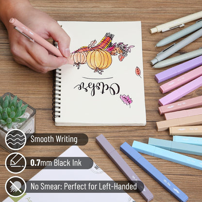 Mr. Pen- Aesthetic Highlighters and Gel Pens, 17 Pack, 12 Muted Pastel Highlighters No Bleed & 5 Black Ink 0.7mm Aesthetic Gel Pens
