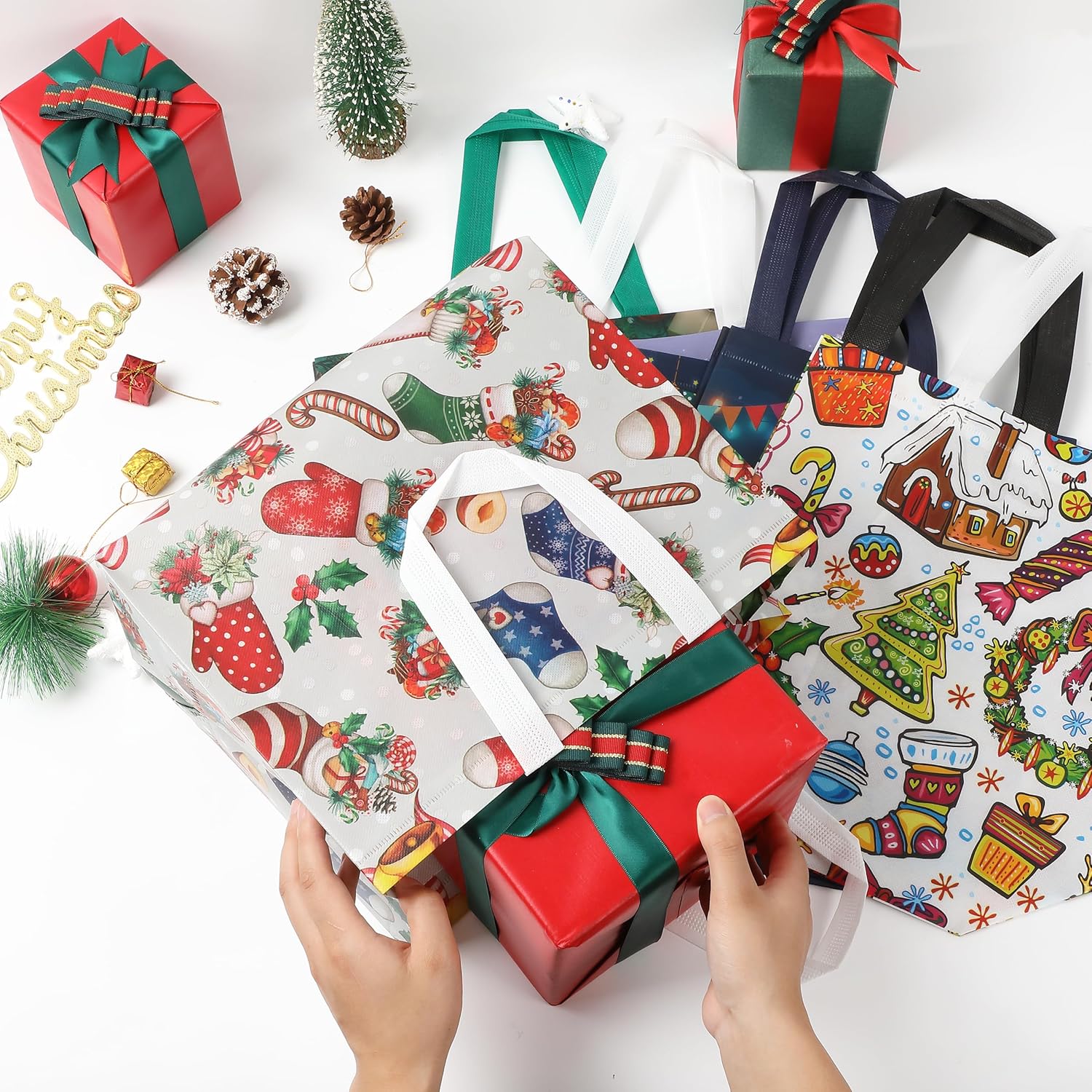 Mr. Pen Reusable Christmas Gift Bags, 12 pcs, 12 Styles, Xmas Gift Ba