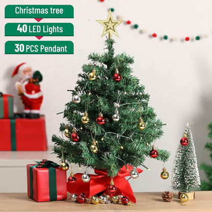 Mr. Pen- Mini Christmas Tree with 40 LED Lights, 23", Table Top Christmas Tree Small Christmas Tree with Lights and Hanging Ornaments