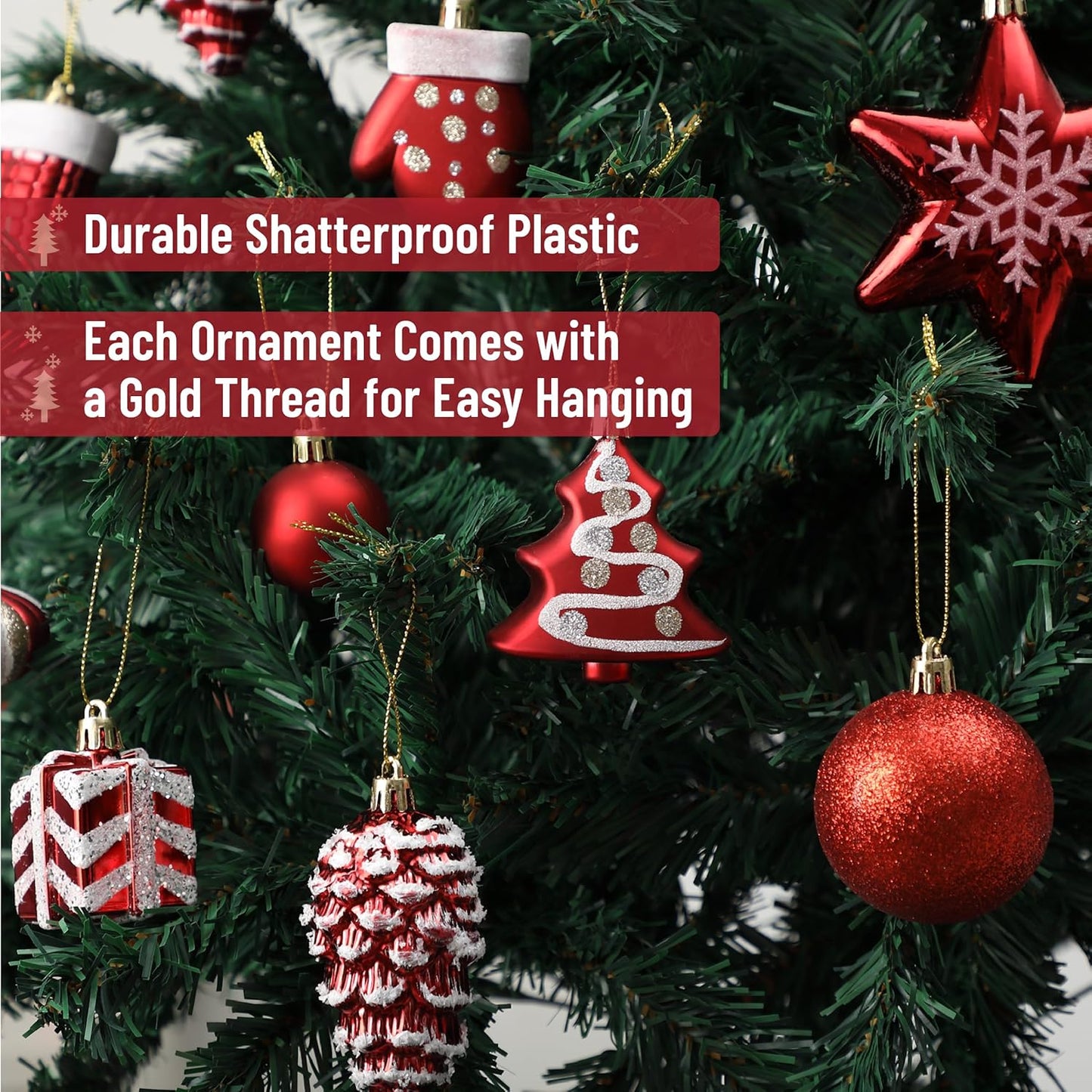 Mr. Pen- Assorted Christmas Ball Ornaments Set, 77 pcs, Red Christmas Ornaments Set, Shatterproof Christmas Ornaments