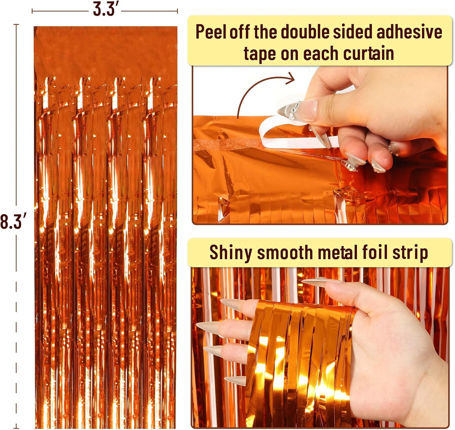 Mr. Pen- Metallic Foil Curtains, Orange Backdrop, 3.3 x 8.3ft, Halloween Streamers, Foil Fringe Curtains Party Decorations