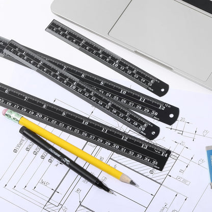 Mr. Pen- Stainless Steel Ruler, 4 pcs, 6", 8", 12", 14", Black, Imperial & Metric Measurements