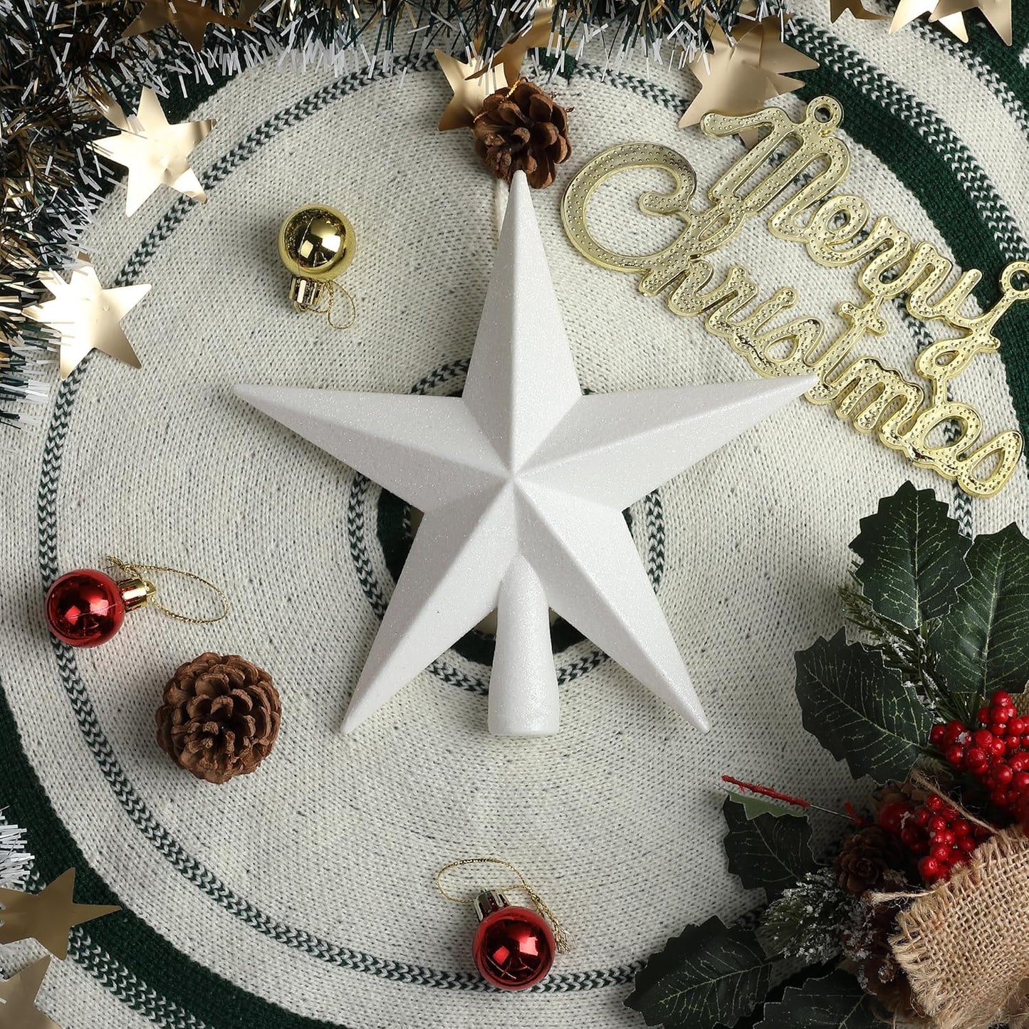 Mr. Pen- Glitter Star Tree Topper, 8-Inch, White Star Christmas Tree Topper Star, Christmas Tree Star Topper