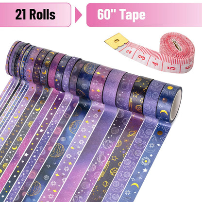 Mr. Pen- Washi Tape Set, 21 Rolls, Outer Space Design, Decorative Tape with Measure Tape