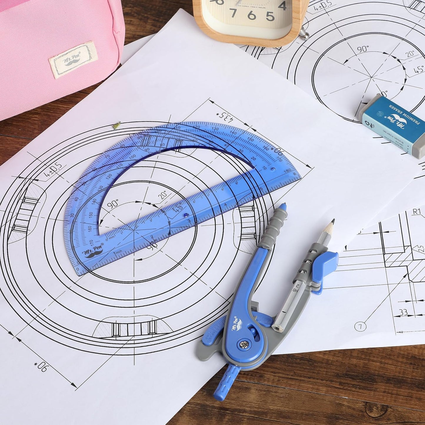 Mr. Pen- Compass and Protractor Set, Midnight Blue, Compass Geometry Tool, Protractor and Compass Set, Compass Drawing Tool