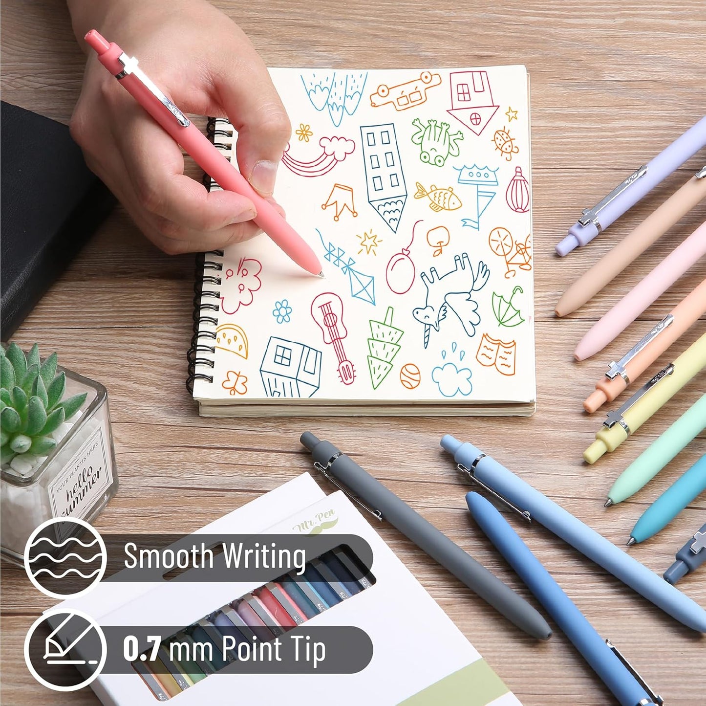 Mr. Pen- Retractable Cute Gel Pens for Journaling, 12 Pack, Assorted Color, 0.7 mm, Pastel Barrel with Silver Cross Clip