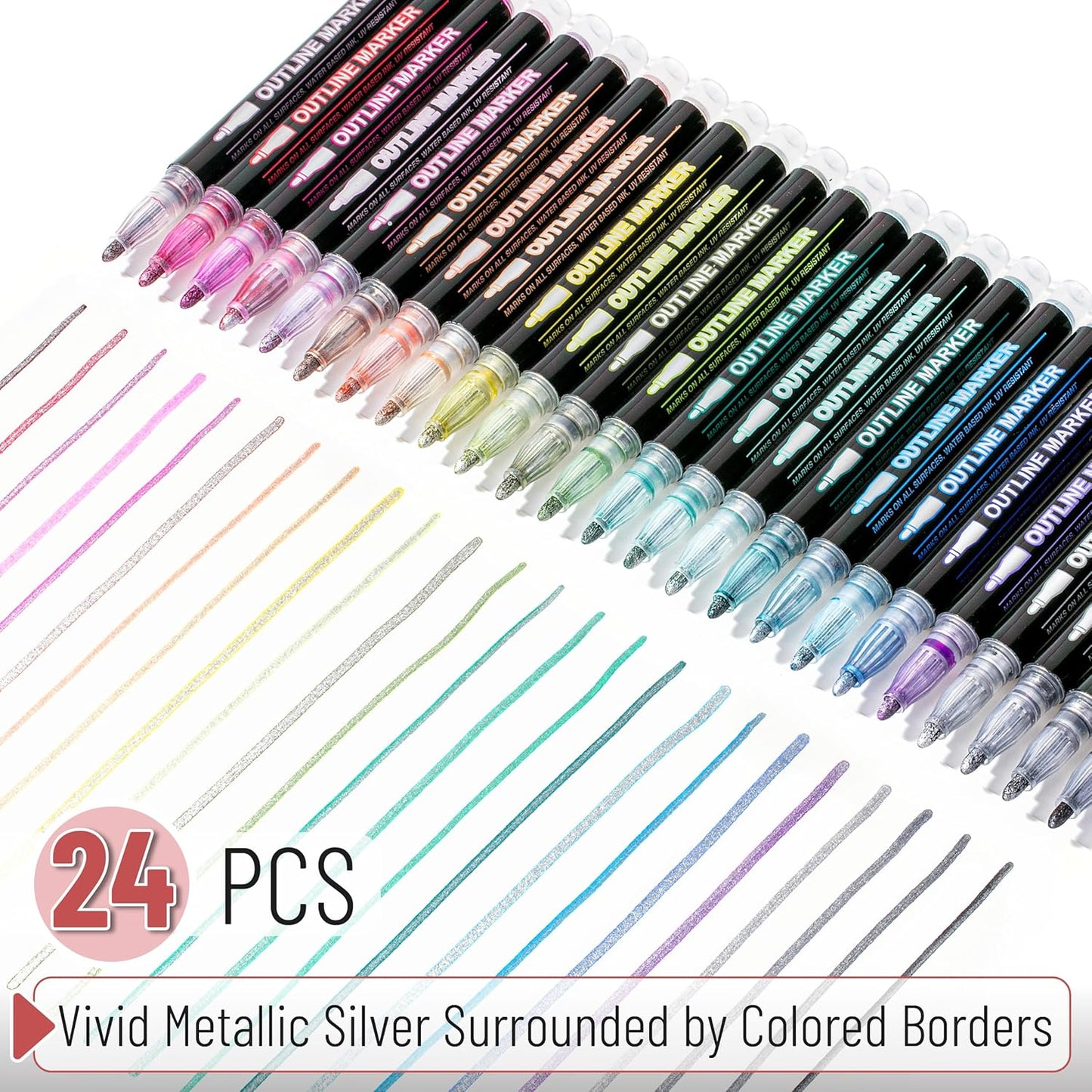 Mr. Pen- Double Line Outline Markers, 24 Colors, Shimmer Markers Outline Double Line