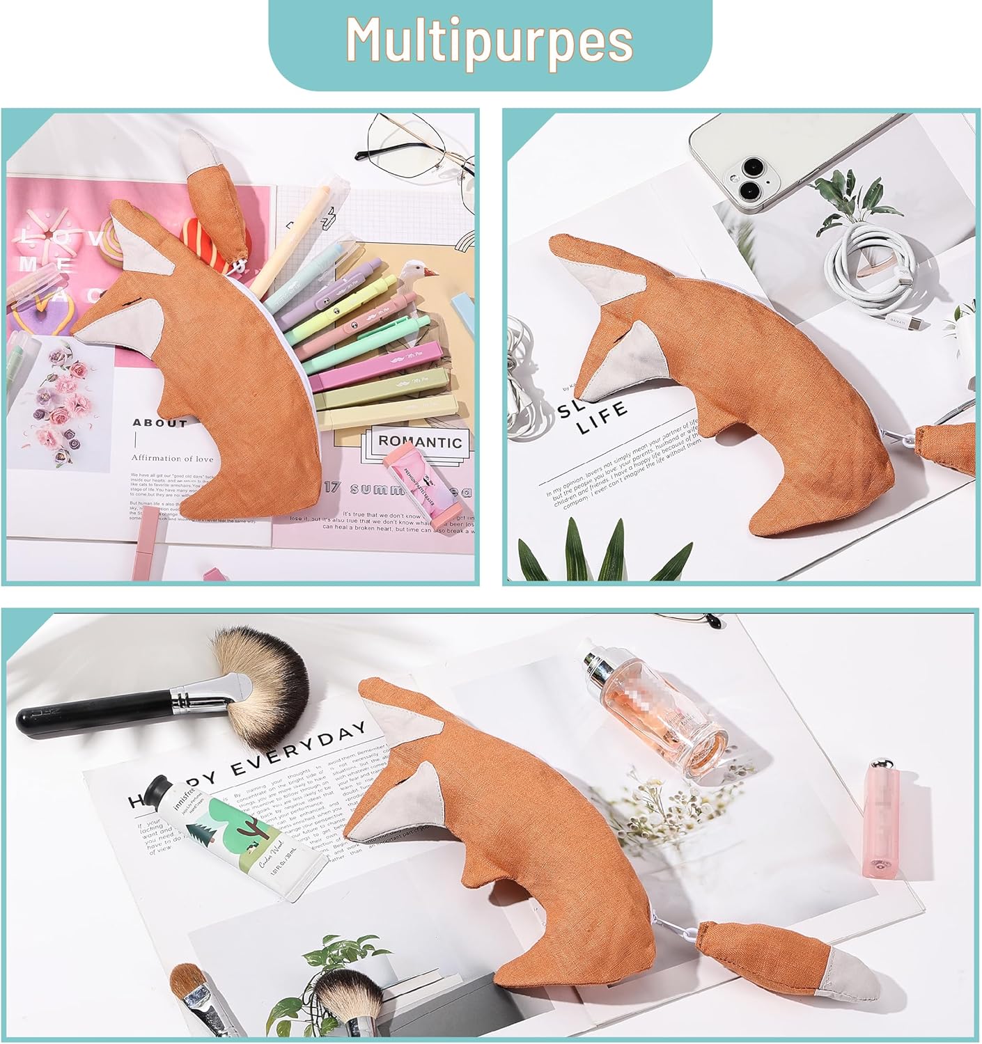 Animal Pen Case, Fox Pencil Case, Animal Pencil Pouch Animal, Kids Pencil Case for Kids, Cute Pencil Pouch for Girls and Boys, Pen Pouch, School Pencil Case Pouch, Animal Pencil Case Pack