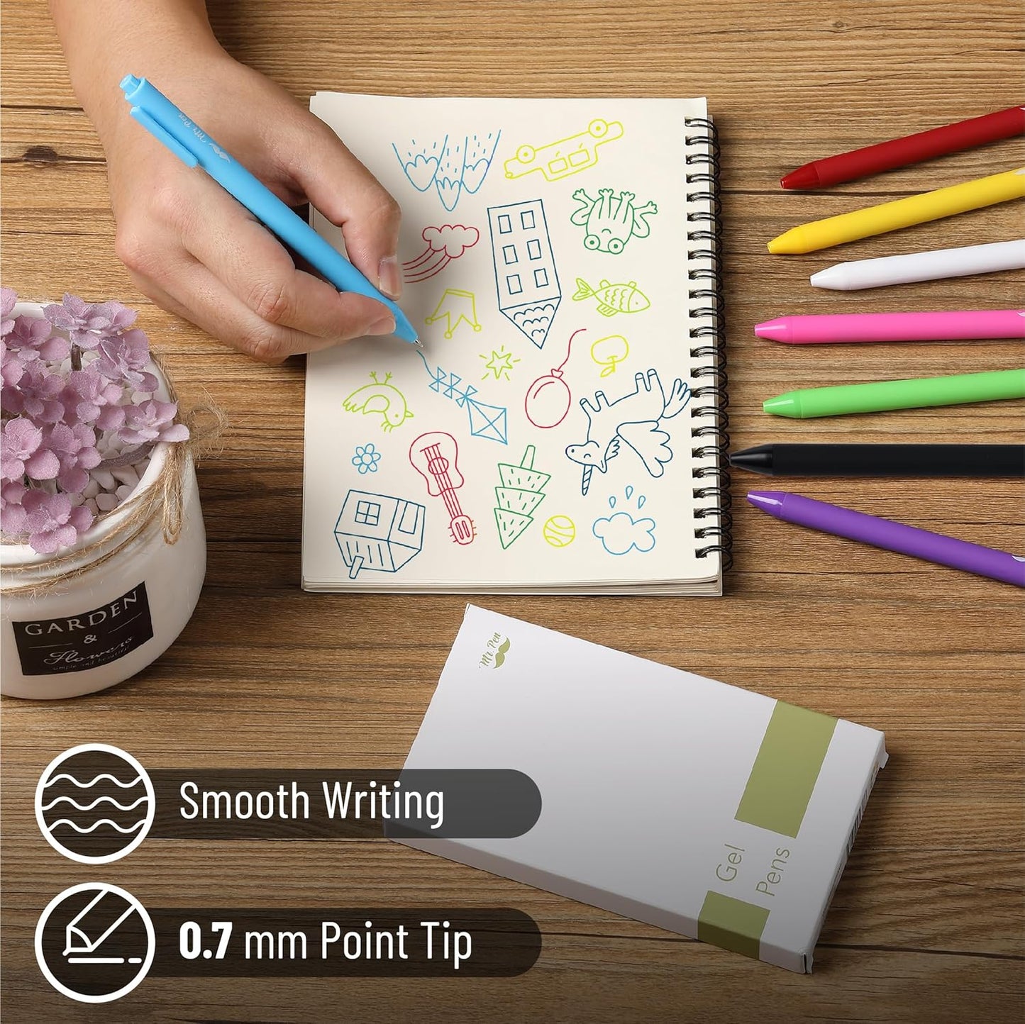 Mr. Pen- Retractable Gel Pens, 8 Pack, Color Ink Gel Pens Fine Point, Vivid Colors, 0.7mm Gel Pens Fine Point