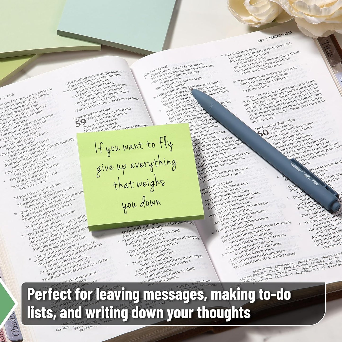 Green Sticky Notes 3x3 Inch, 12 Pads, 600 Sheets, Shades of Green