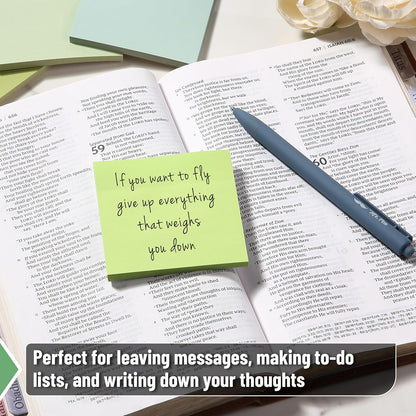 Green Sticky Notes 3x3 Inch, 12 Pads, 600 Sheets, Shades of Green