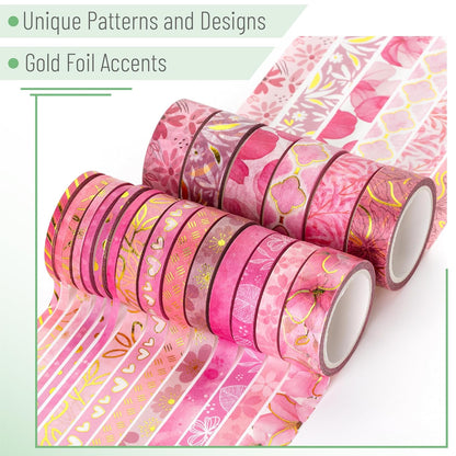 Mr. Pen- Washi Tape Set, 21 Rolls, Floral Pink, Decorative Tape with Measure Tape