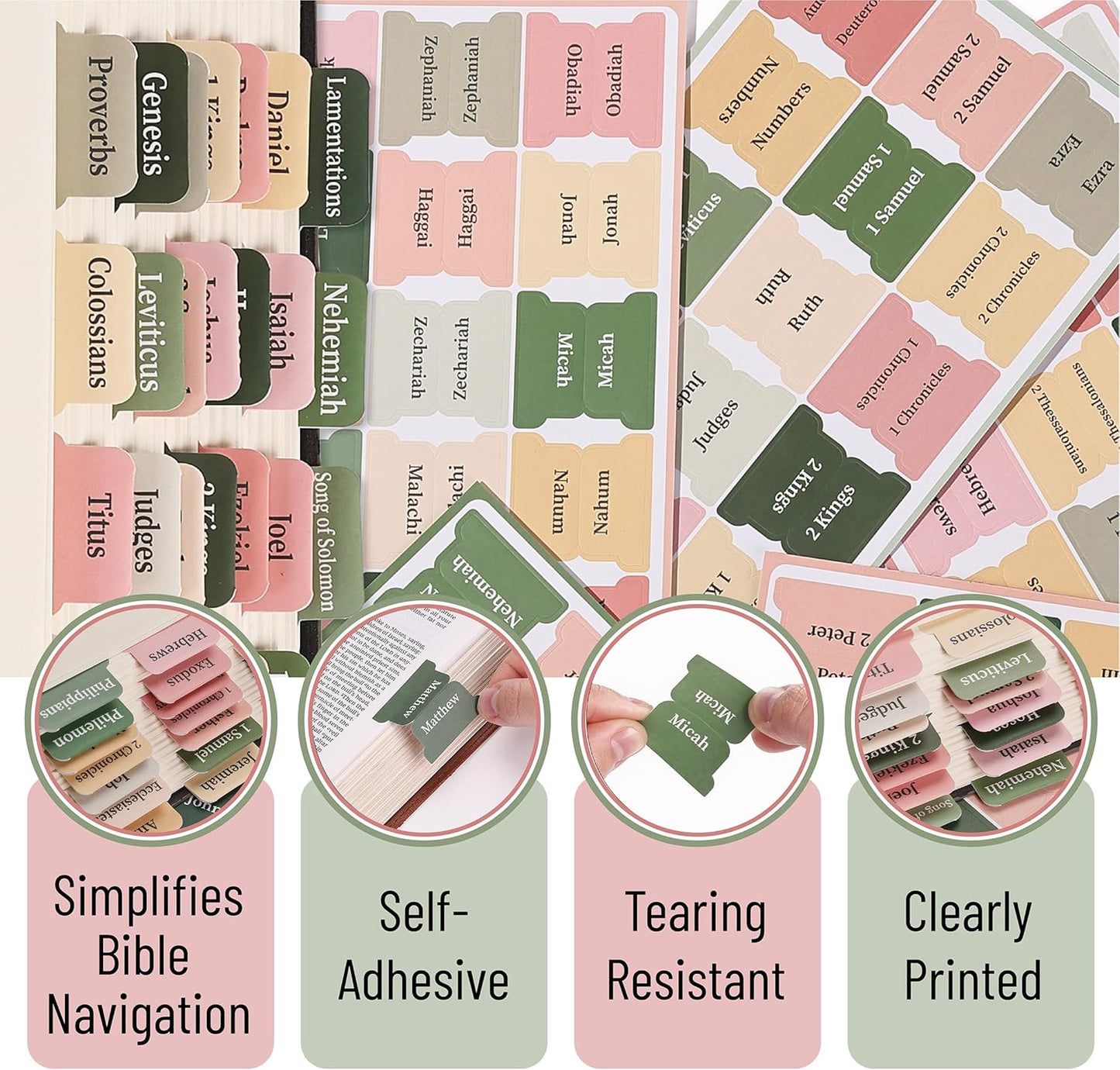 Bible Tabs, 75 Tabs, Colorful, Laminated Bible Tabs for Women and Men, Bible Tabs for Study Bible, Bible Index Tabs, Bible Book Tabs, Bible Labels Tabs, Mr Pen Bible Tabs