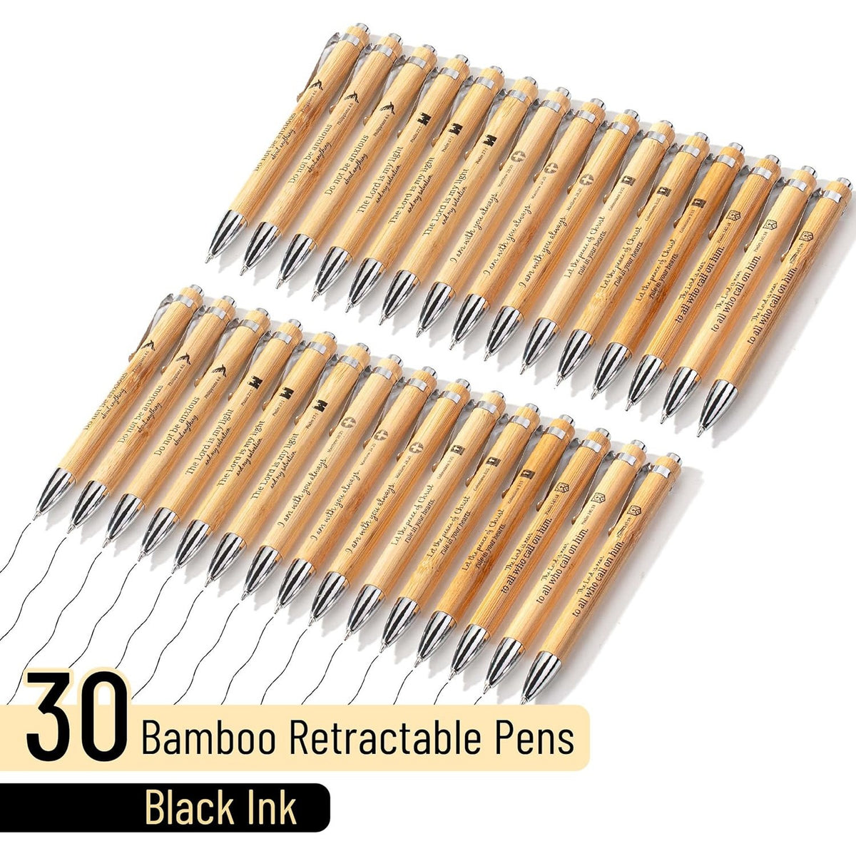 Mr. Pen- Bible Verse Pens, 30 Pack, Retractable Bamboo Pen, Black Ink, Christian Pens for Women Men, Bible Pens No Bleed Through, Ballpoint Pens Ballpoint