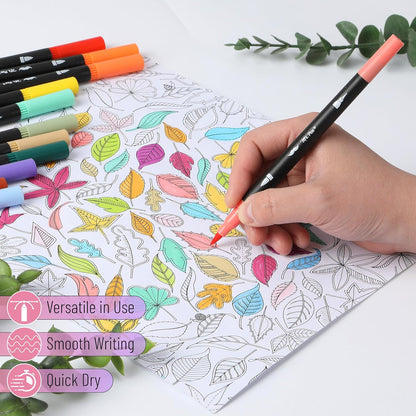 Dual Tip Brush Markers, 12 Pack, Muted Colors, Fine + Brush Tip