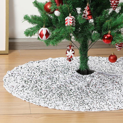 Mr. Pen- Small Christmas Tree Skirt 24 inch, Silver Sequin Tree Skirt, Christmas Skirt Tree, Xmas Tree Skirt