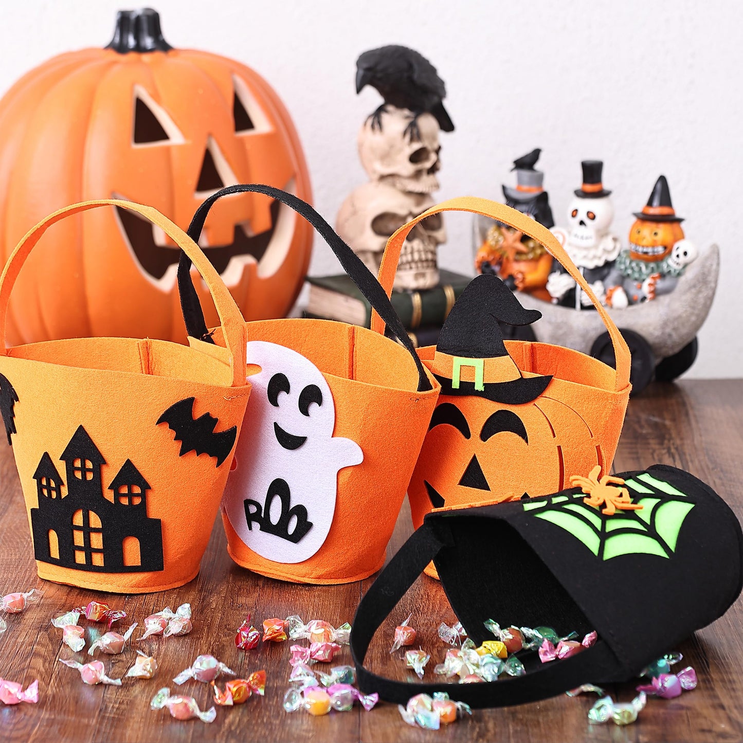 Mr. Pen- Mini Halloween Candy Bucket, 4 Pack (Check the Size), Halloween bucket, Halloween Trick or Treat Bucket, Halloween Trick or Treat Bags, Halloween Bags for Trick or Treat