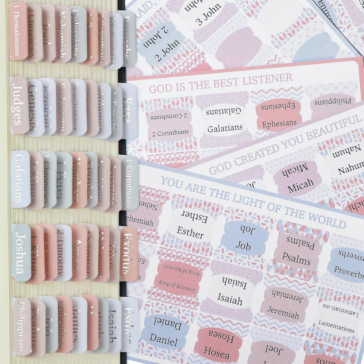 Mr. Pen- Mini Bible Tabs, 75 pcs, Modern Grace, Laminated Bible Tabs for Women and Men