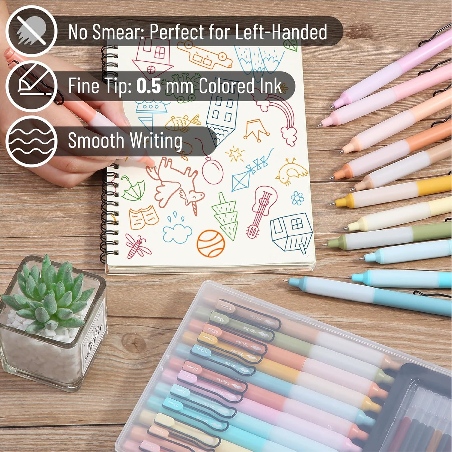 Mr. Pen- Retractable Gel Pens, 12 Pack, Colorful Ink Gel Pens with Case and 12 Refills, Gel Pens Fine Point 0.5mm, Retractable Pens