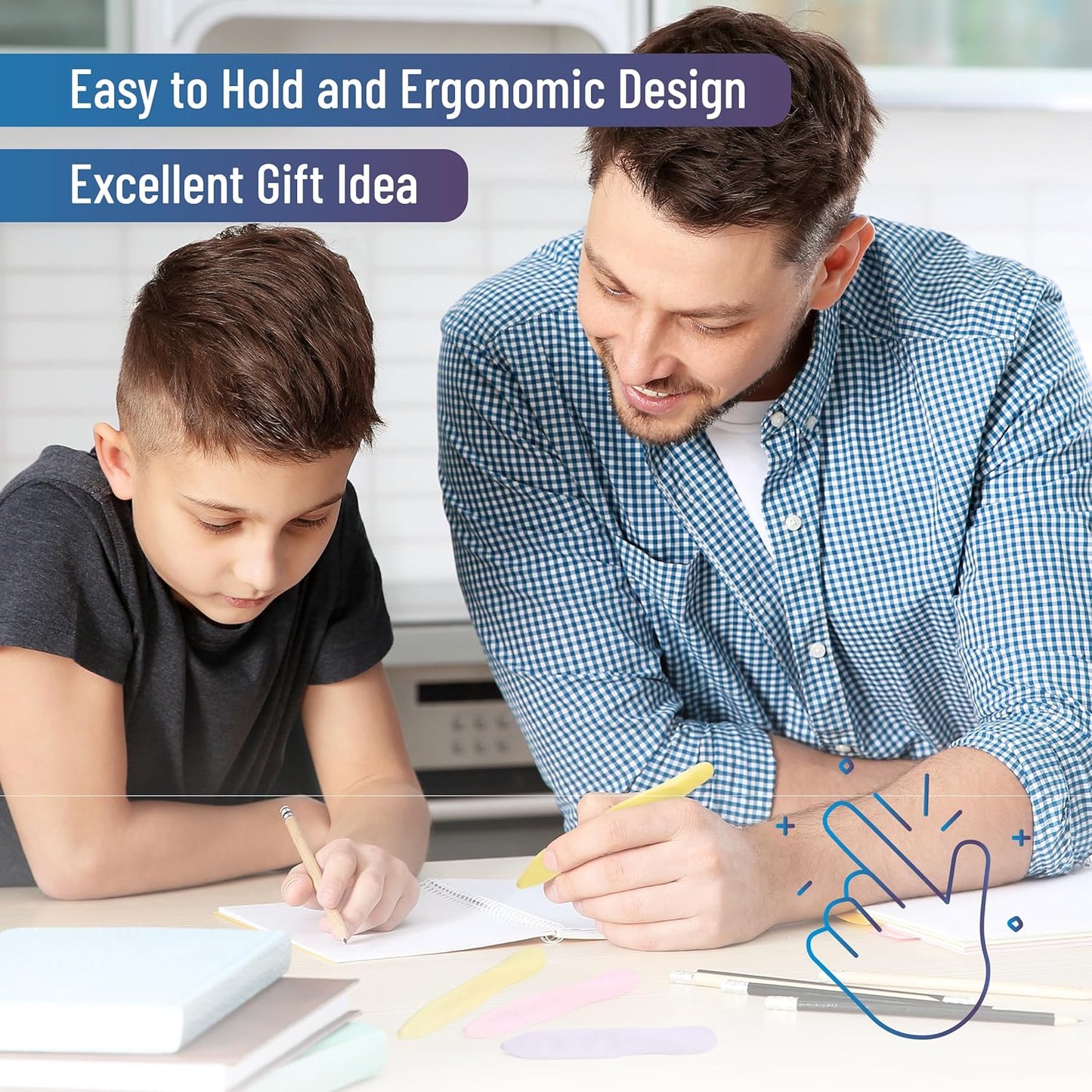 Cute Pen-Shaped Erasers for Kids, 3 Pack, Pastel Grip