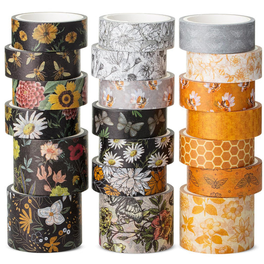 Washi Tape Set, 20 Rolls, Golden Hives Theme, Assorted Widths