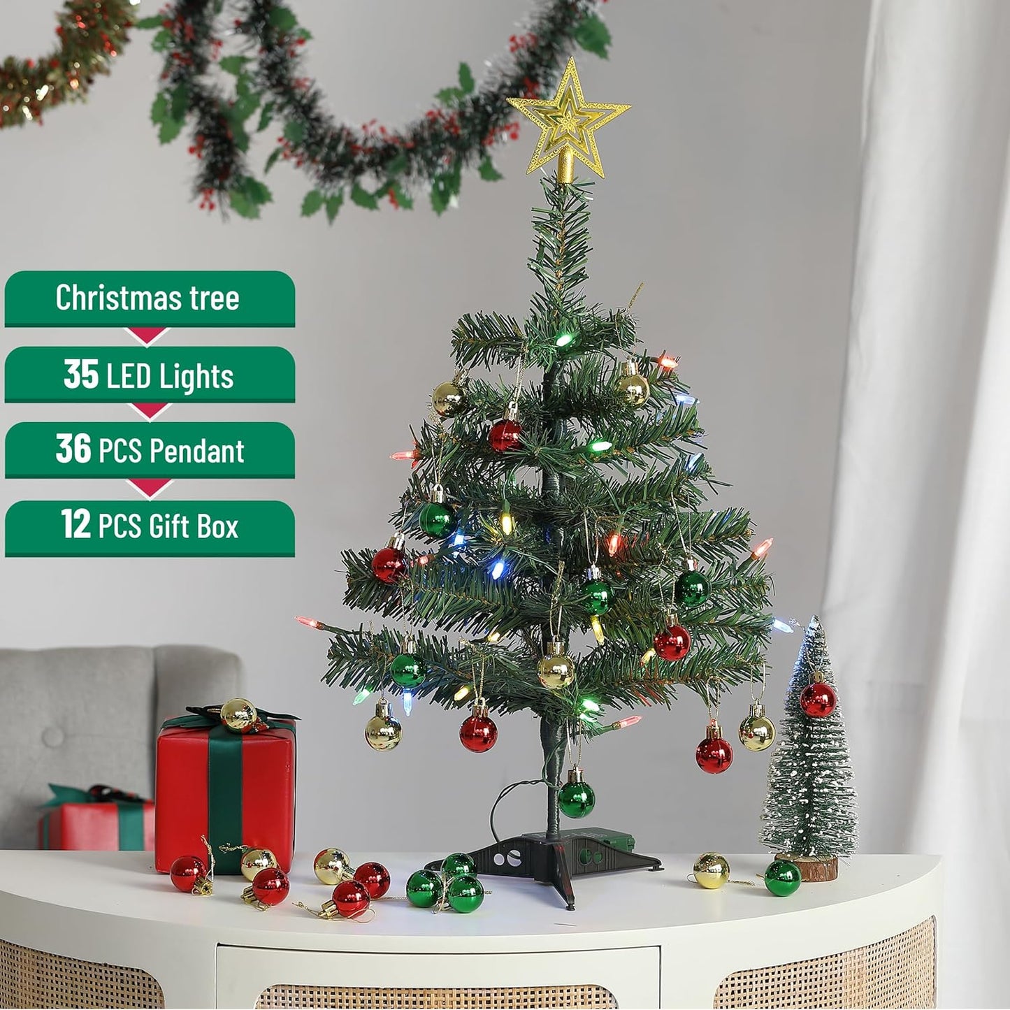 Mr. Pen- Mini Christmas Tree with 35 LED Lights, 21", Table Top Christmas Tree Small Christmas Tree with Lights
