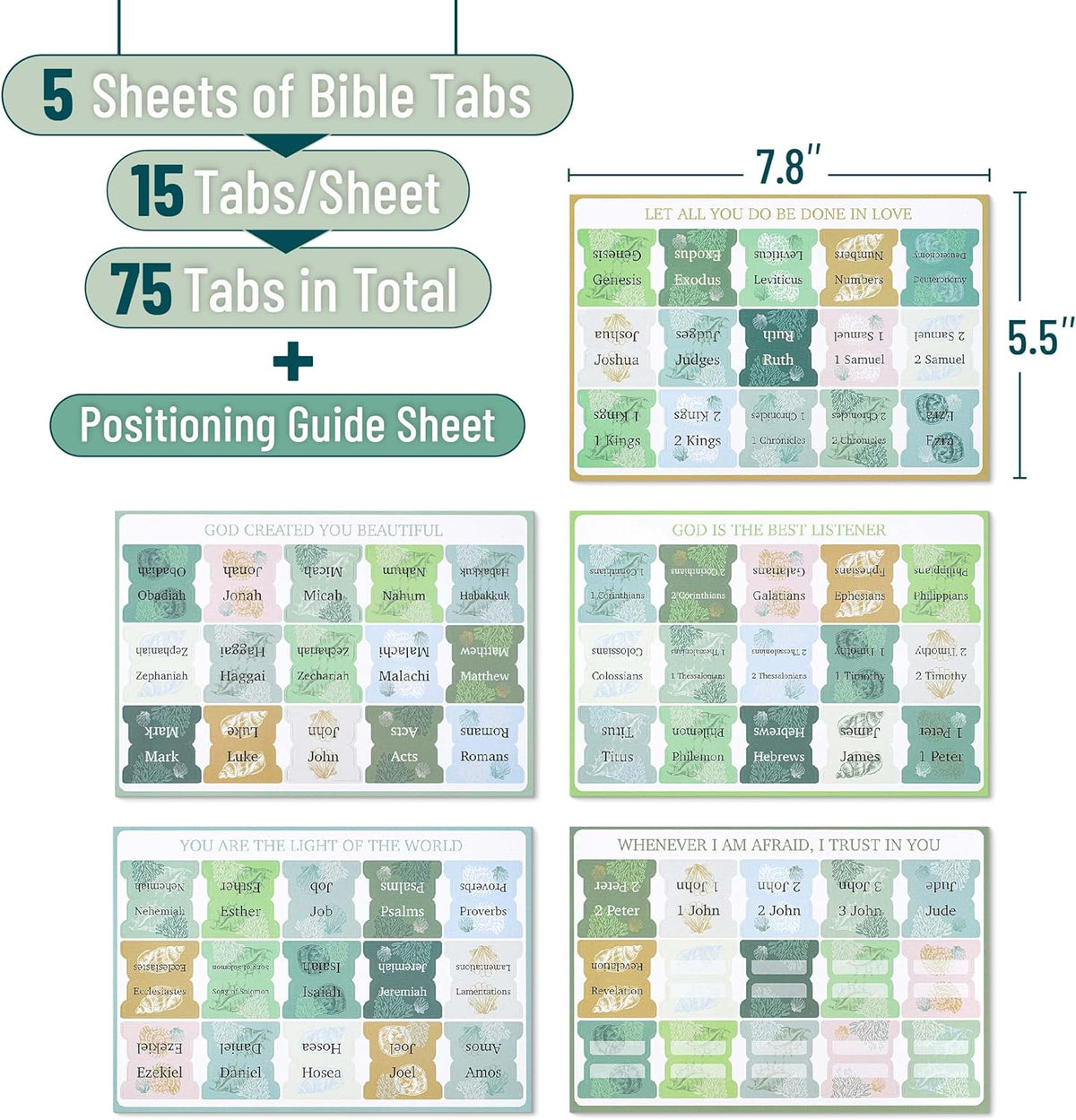 Mr. Pen- Bible Tabs, 75 Tabs, Coastal Meadow, Laminated Bible Tabs for Women and Men