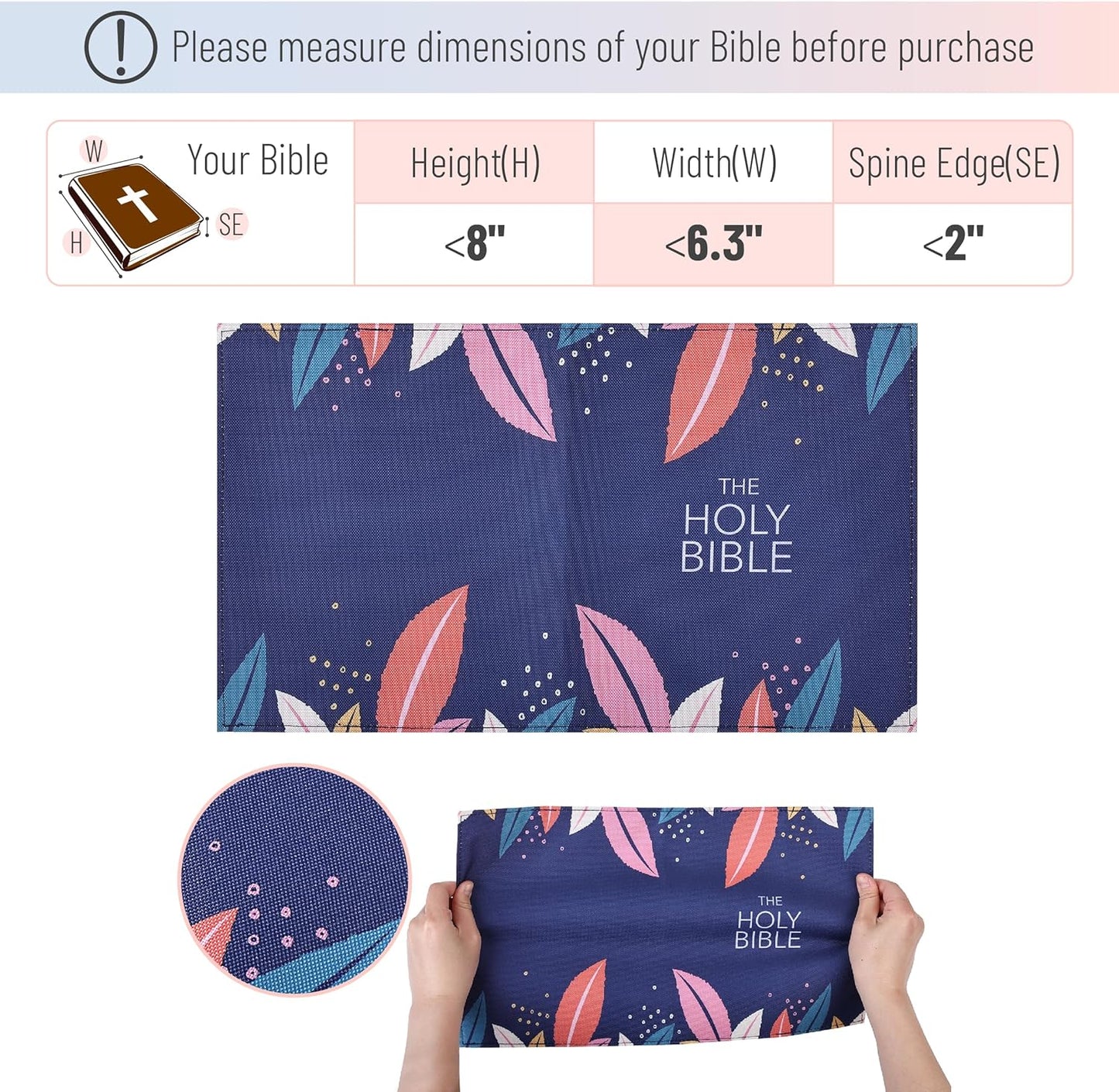 Bible Book Cover, 8" x 6.3", Bible Sleeve Cover, Book Covers for Bibles, Book Covers for Paperback Book Covers for Hardcover, Book Covers for Soft Cover Books