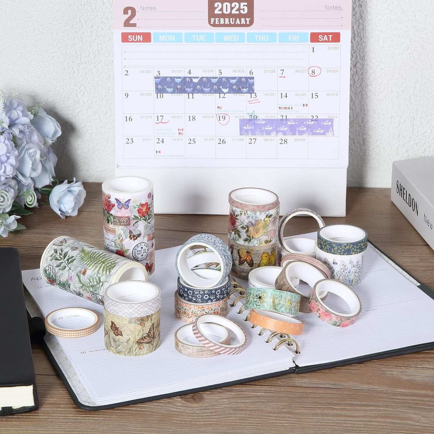 Flower Washi Tape Set, 24 Rolls, Vintage Botanical & Butterfly