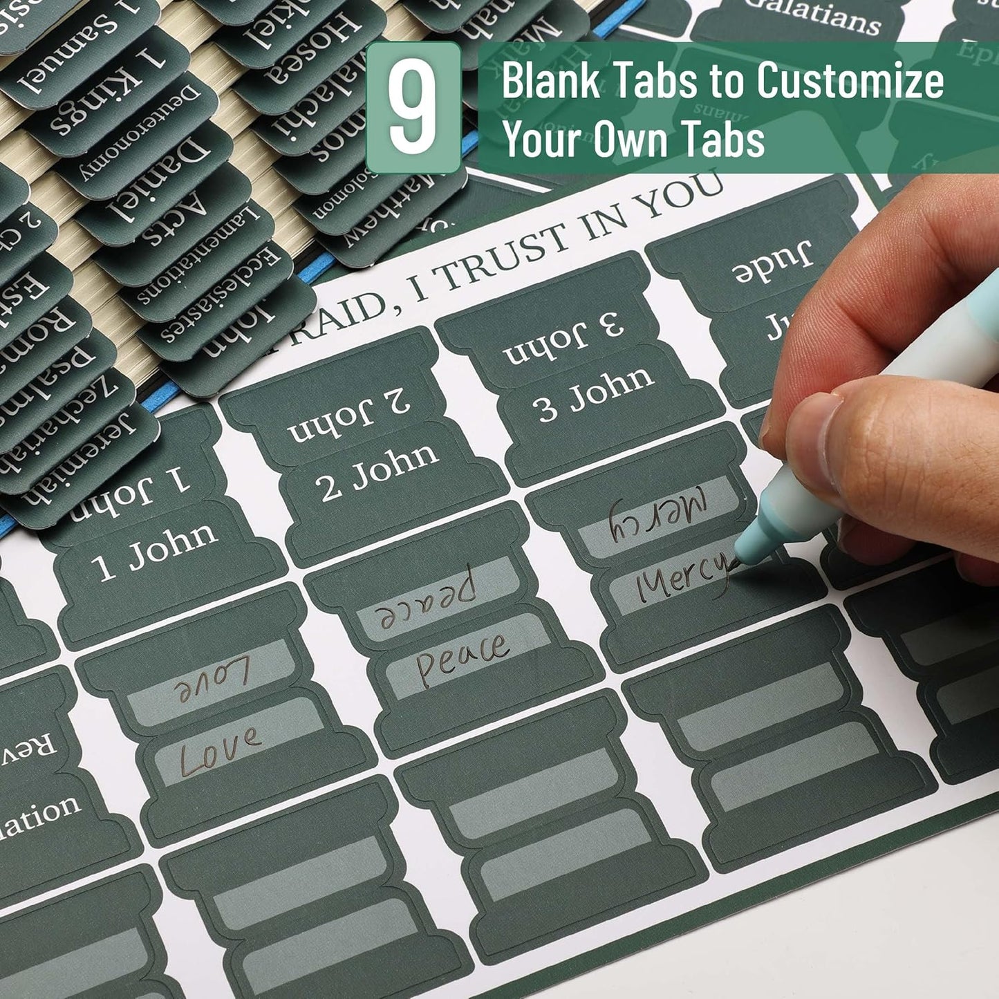Mr. Pen- Bible Tabs, 75 Tabs, Charcoal Emerald, Laminated Bible Tabs for Women and Men, Bible Tabs for Study Bible