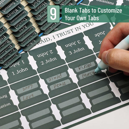 Mr. Pen- Laminated Bible Tabs, 75 pcs, Elegant Green, Easy-to-Read & Apply, Tear Resistant Index Tabs for Women and Men