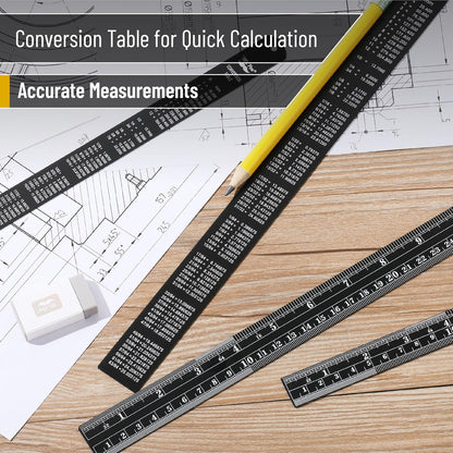 Mr. Pen- Stainless Steel Ruler, 4 pcs, 6", 8", 12", 14", Black, Imperial & Metric Measurements