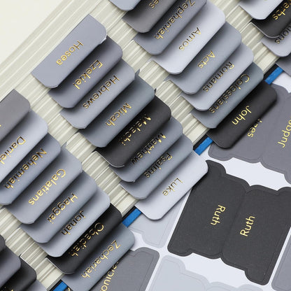 Mr. Pen- Bible Tabs, 75 pcs, Shades of Gray, Gold Foil Embossed Lettering