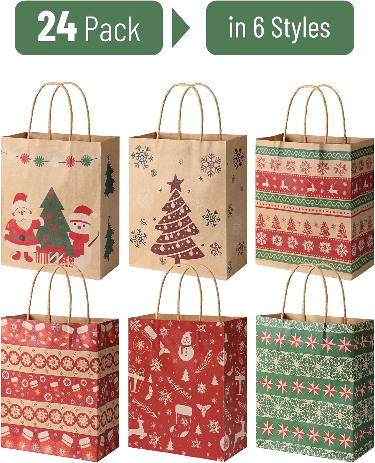 Mr. Pen- Christmas Gift Bags with Handles, 24 Packs, 6 Styles