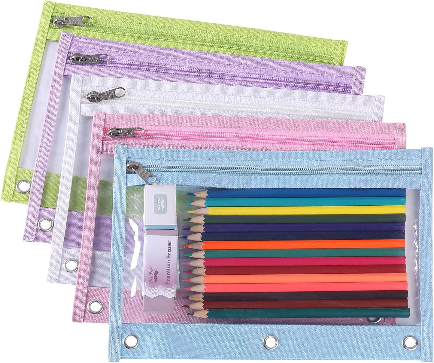 Mr. Pen- Pencil Pouch, 5 Pack, Colorful Pencil Pouches with Clear Window on Both Sides