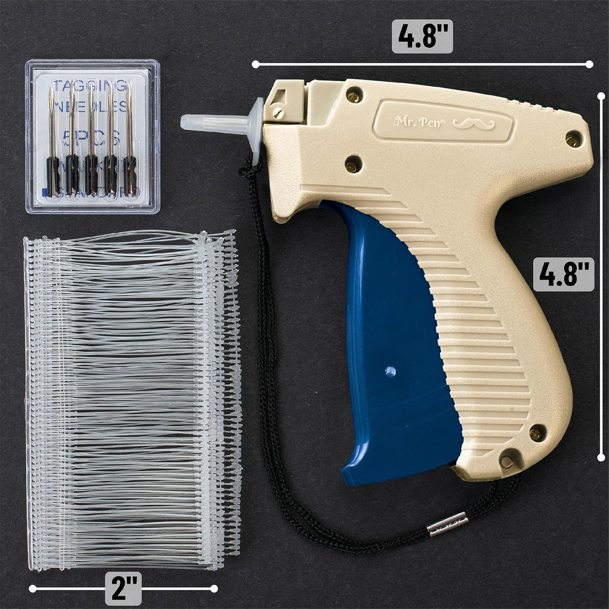 Mr. Pen- Tagging Gun with Case, 5 Needles, 1008 pcs 2" Barbs Fasteners, Cream & Navy Blue