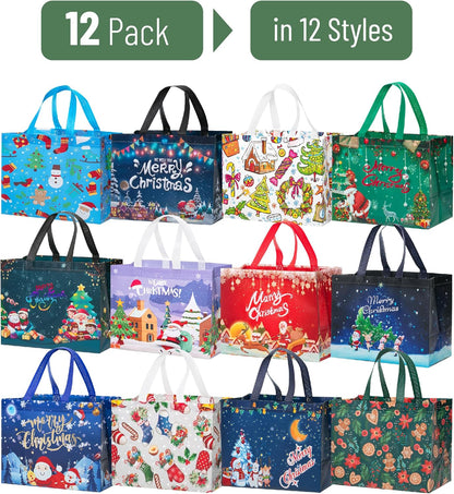 Mr. Pen- Reusable Christmas Gift Bags, 12 pcs, 12 Styles, Xmas Gift Bags Christmas Tote Bags with Handles