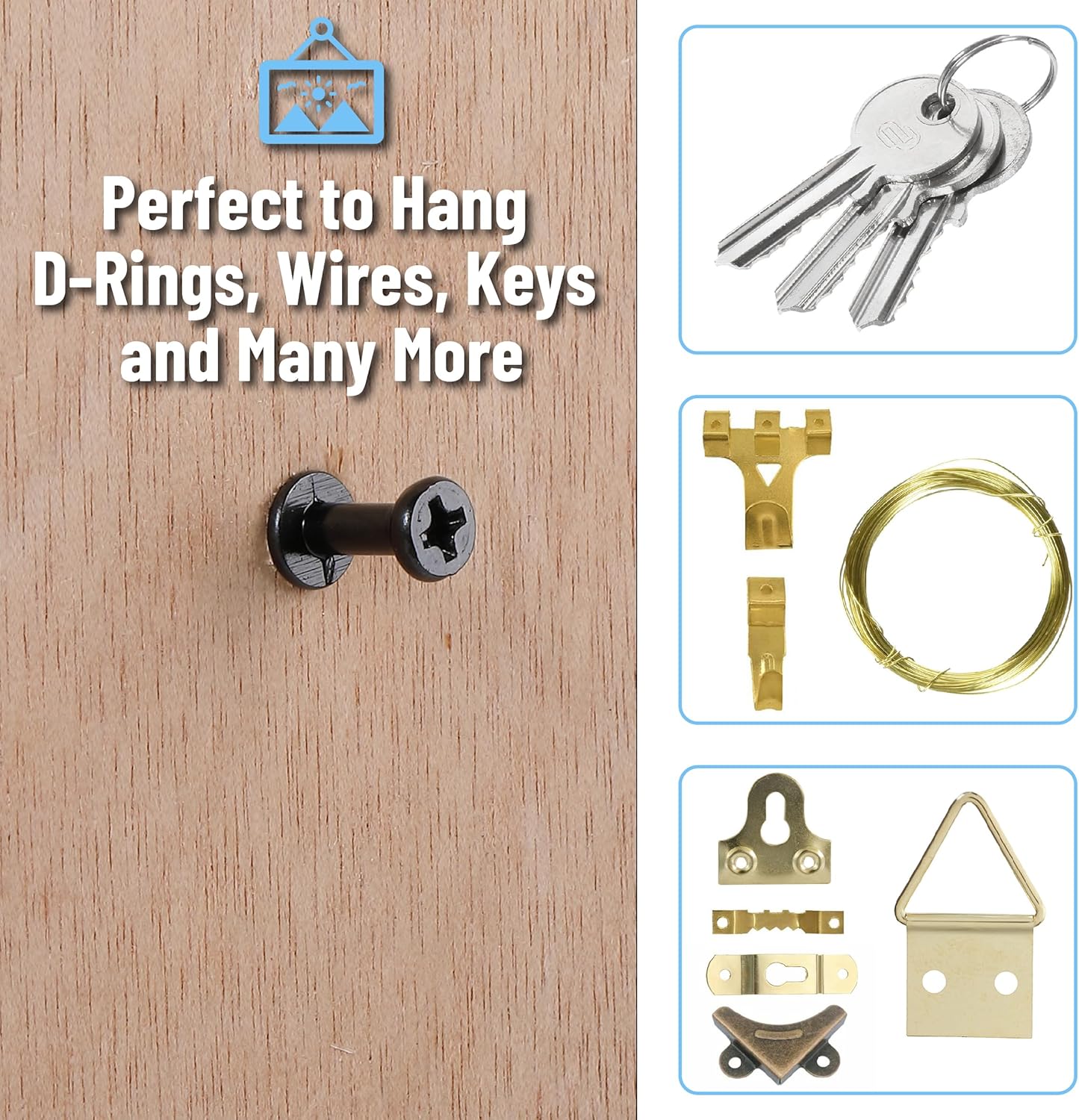 Mr. Pen- Bear Claw Hangers, 50 Pack, Black, 4-in-1 Hanging Screws for D-Rings