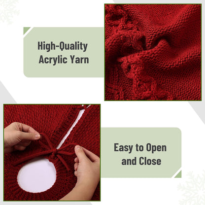 Mr. Pen- Small Christmas Tree Skirt, 24", Red Knitted Christmas Skirt Tree, Xmas Tree Skirt, Christmas Skirts for Xmas Trees