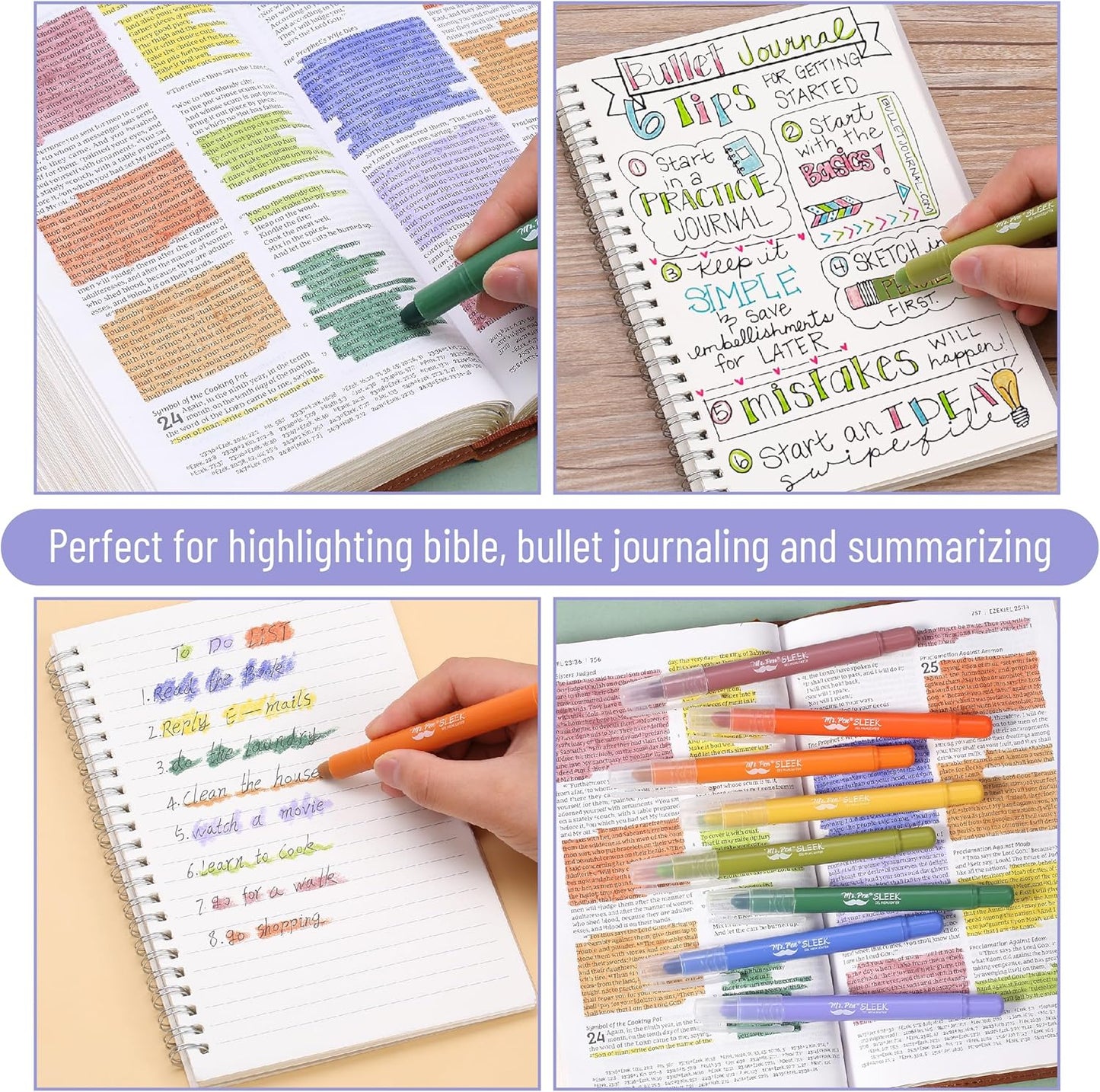 Mr. Pen- Gel Highlighter, 8 Pack, Spring Calm, Bible Highlighters No Bleed, No Bleed Highlighters