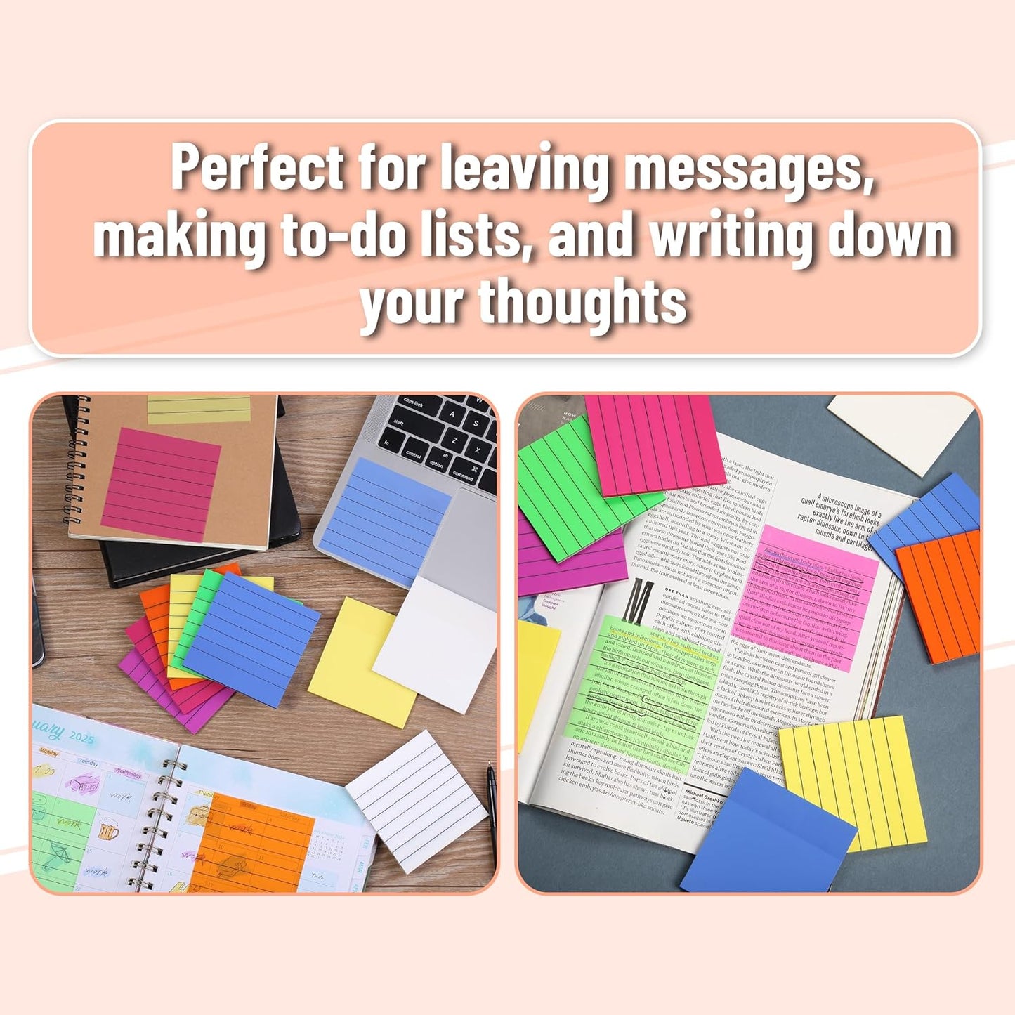 Lined Transparent Sticky Notes 3x3, 10 Pads, 500 Sheets