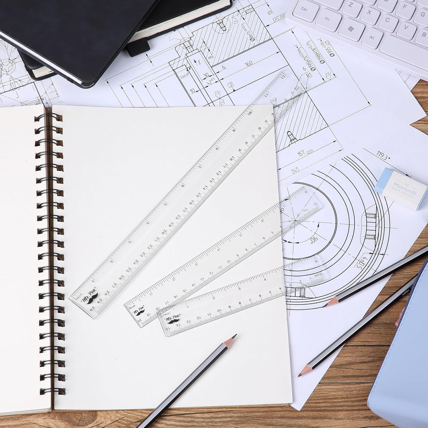 Clear Plastic Rulers Set, 3 Pack, 6”, 8”, 12”, Metric & Inch