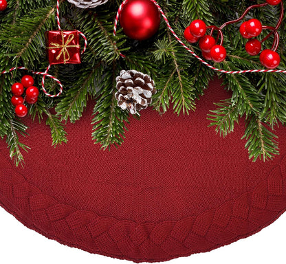 Mr. Pen- Small Christmas Tree Skirt, 24", Red Knitted Christmas Skirt Tree, Xmas Tree Skirt, Christmas Skirts for Xmas Trees