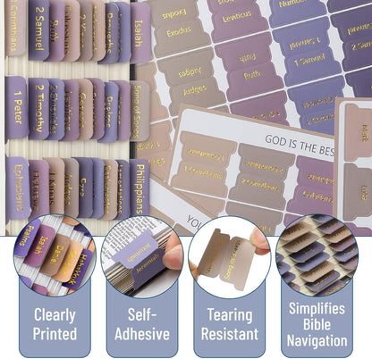 Mr. Pen- Bible Tabs, 75 Tabs, Lavender Fields, Gold Foil Lettering, Laminated Bible Tabs for Women and Men
