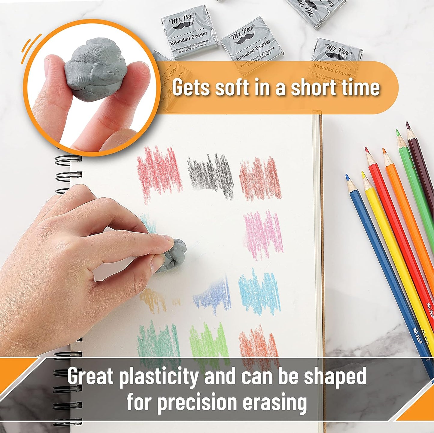 Mr. Pen- Kneaded Eraser, 3 Pack, Grey, 1.44"x1.36" Kneaded Erasers for Artists, Art Eraser