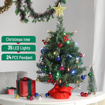 Mr. Pen- Mini Christmas Tree with 35 LED Lights, 22", Table Top Christmas Tree Small Christmas Tree with Lights