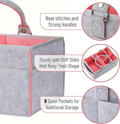 Baby Diaper Caddy Organizer, Pink Inside, Diaper Organizer, Car Diaper Caddy, Baby Caddy Organizer, Portable Diaper Caddy, Diaper Organizer for Changing Table, Baby Organizer for Nursery